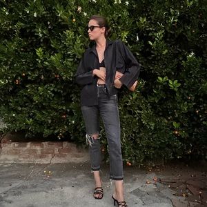 Vintage black 100% raw silk brocat shirt size S/M